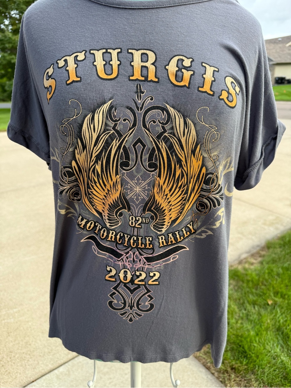Sturgis Motorcycle Rally 2022 Gray Graphic Shirt Women Medium